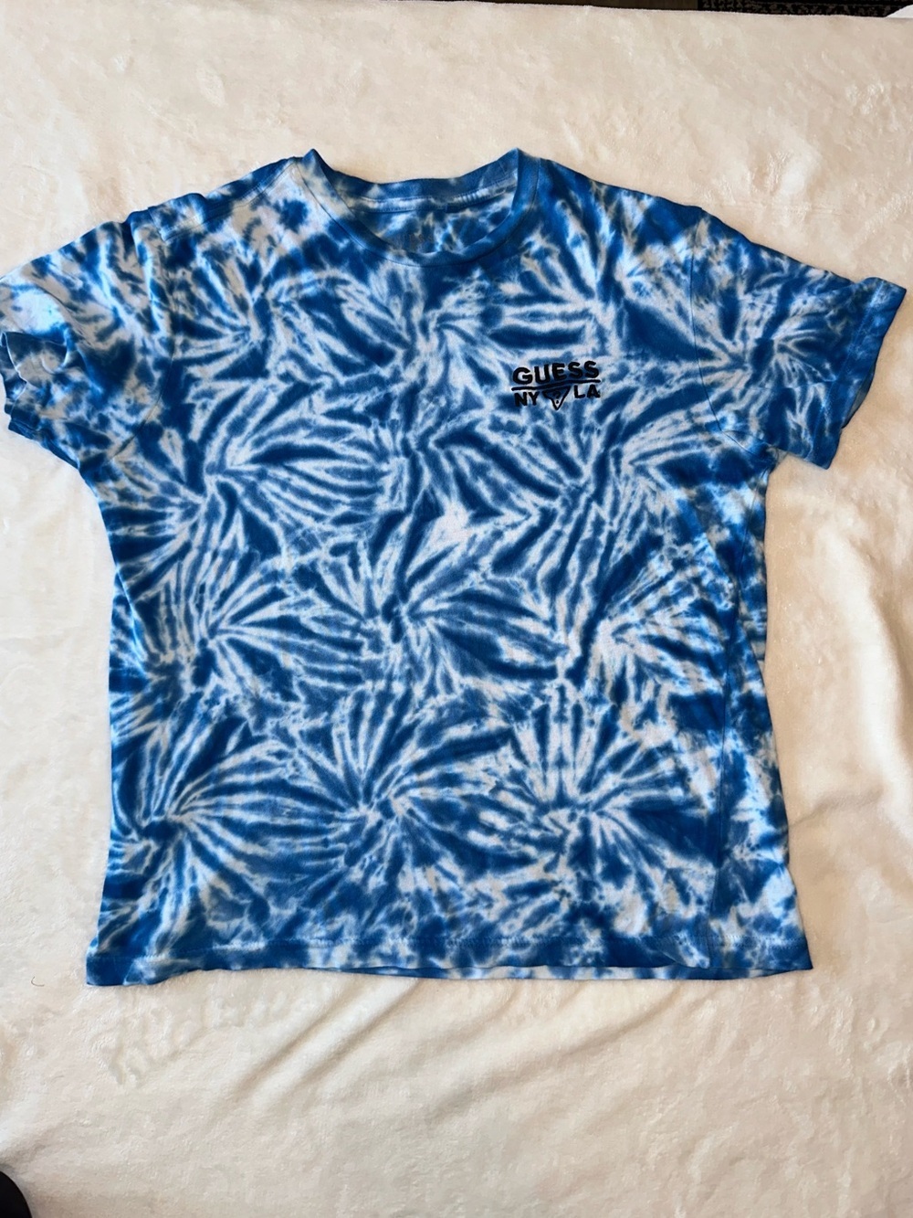 GUESS Los Angeles Blue Tie Dye Tee NY LA Embroidered Logo M